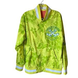 Undrcrwn Hawaiian Style Varsity Bomber Lime Green Floral Jacket NWOT Size Small